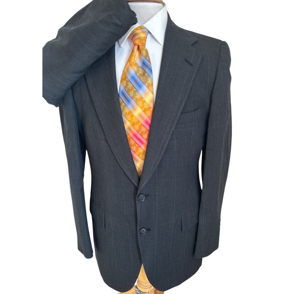 Vintage Racquet Club Charcoal Gray Plaid Wool Suit 40R Pants 34 x 31 USA Made